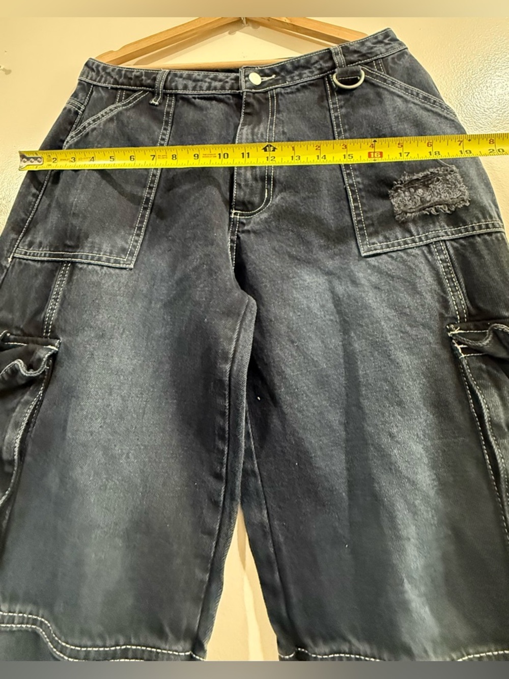 DAISY STREET High-Rise Black Wide-Leg Cargo Jeans with Grommet Straps - Picture 5 of 7